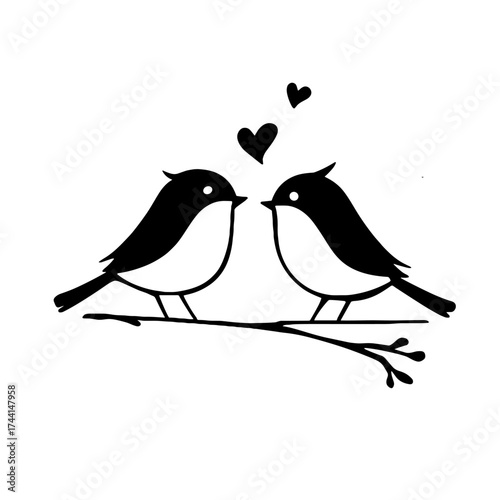 Lovebird. Lovebird simple black and white line art vector logo