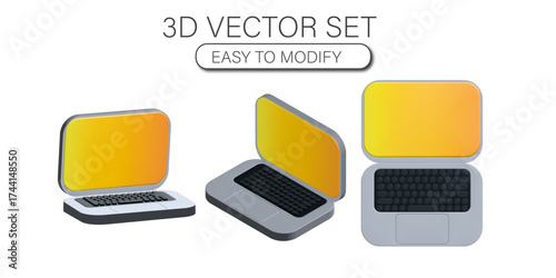 vector isometric laptop set collection from left right front