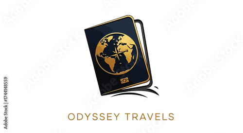 Odyssey travels logo design with a globe on a passport vector design