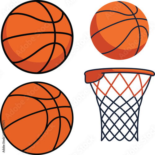 Basketball and Hoop Set Sport, Game, and Athletic Element Collection white color background
