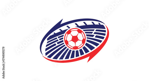 Soccer ball logo with stadium outline, a sports concept vector design
