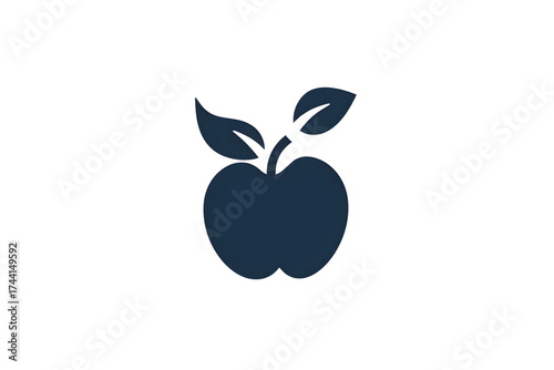 AI Image Dark blue apple with leaves icon logo on a stark black background emblem simple organic