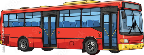bright red cityline modern public bus design for accessible urban adventures, isolated on transparent background
