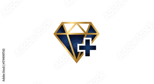 Golden diamond with a plus sign, a luxury icon vector design