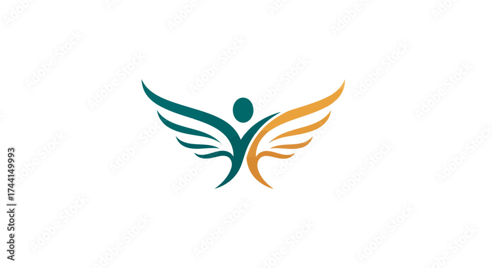 Fototapeta premium Abstract logo with human figure and wings vector design