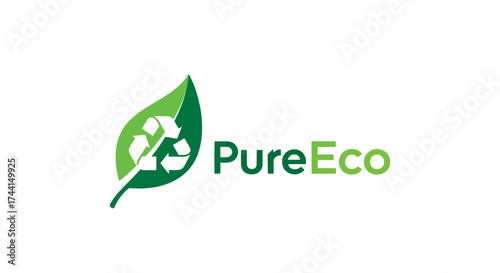 Pureeco logo with recycle symbol and leaf for green company vector design