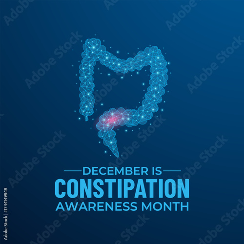 Constipation awareness month is observed every year in December background, banner or poster design template. Pelvic pain stomachache medical healthcare concept. Designed in a low poly style. Eps 10.