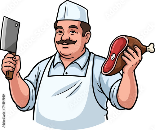 confident butcher guarantees succulent, highquality meats, bringing joy to every home meal, isolated on transparent background