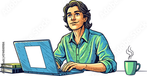 creative flow thoughtful professional nurtures bright ideas in a digital environment, isolated on transparent background