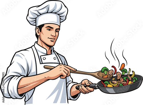 culinary maestro delivers freshness sauting vibrant vegetables and meats with flair, isolated on transparent background