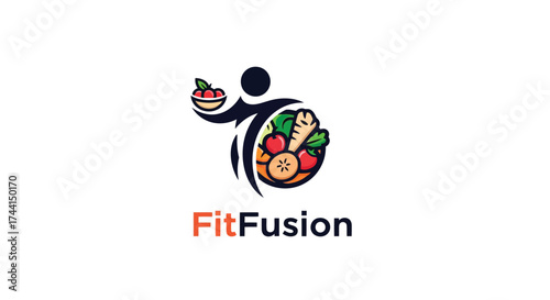 Fitfusion logo featuring a person and healthy food vector design