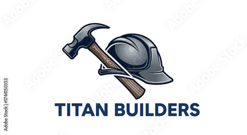 Titan builders logo with a hammer and hard hat vector design