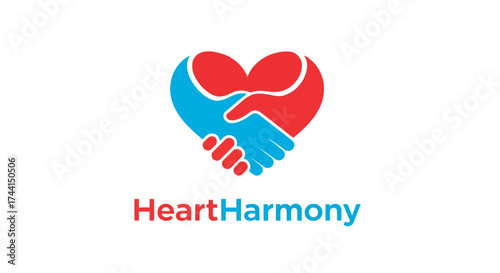 Heart harmony logo design with handshake and heart shape vector design
