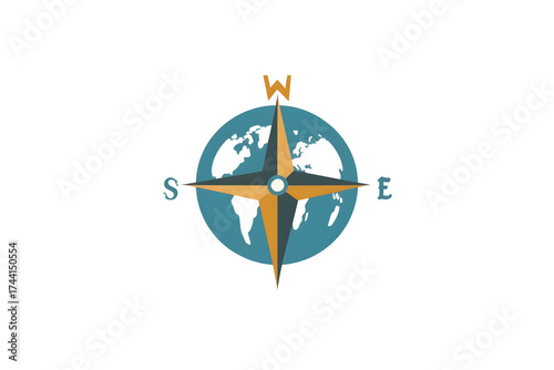 AI Image Artistic global navigation tool with compass rose and directional markings