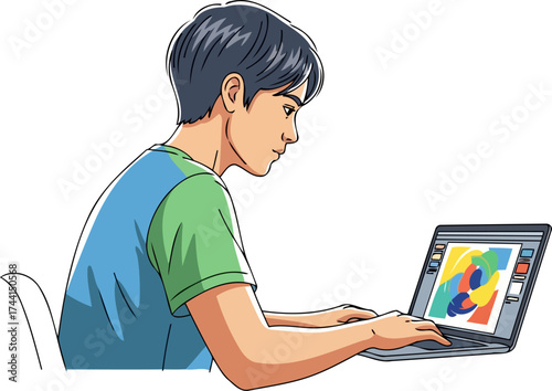 future innovator at work designing dynamic digital masterpieces with passion, isolated on transparent background