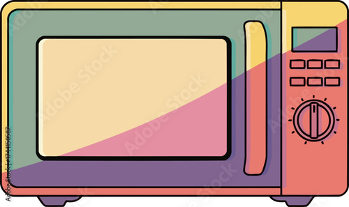geometric microwave modern convenience meets playful retro kitchen design, isolated on transparent background
