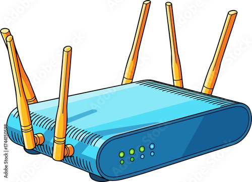 global connectivity hub cartoon router broadcasting seamless digital world access everywhere, isolated on transparent background
