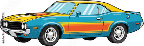 groovy ride eyecatching classic car illustration with bold 70s flair, isolated on transparent background