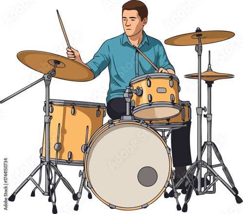 groove master focused drummer channels pure energy into captivating rhythmic expression, isolated on transparent background