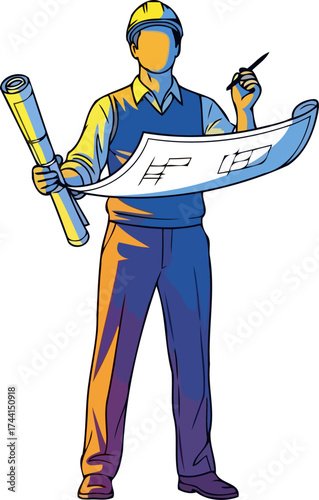 industrial innovator blueprinting progress, overseeing development, and engineering a brighter future, isolated on transparent background
