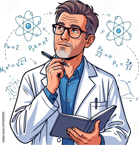 innovation spark a visionary researcher pondering groundbreaking discoveries in modern science, isolated on transparent background