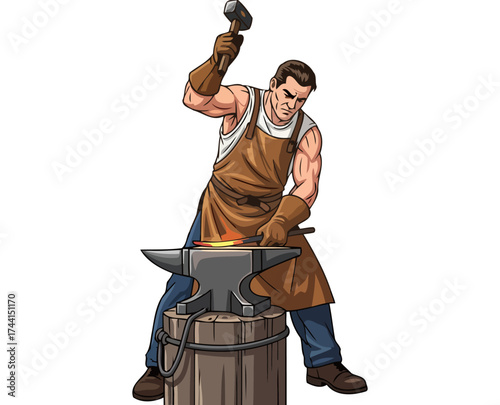 molten metal mastery a dedicated blacksmith forges destiny with powerful hammer blows, isolated on transparent background