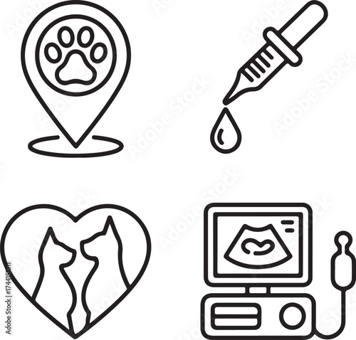 Veterinary Icons with Location Paw Dropper Love Ultrasound and more