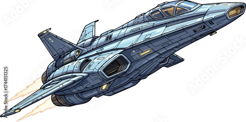 propelled odyssey a stylized spaceship navigating the vastness of the universe, isolated on transparent background
