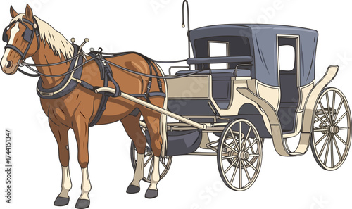 regal horse and vintage carriage a timeless journey of classic elegance, isolated on transparent background