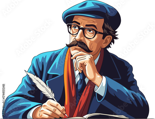 quill and contemplation an inspired storyteller weaves engaging narratives, isolated on transparent background