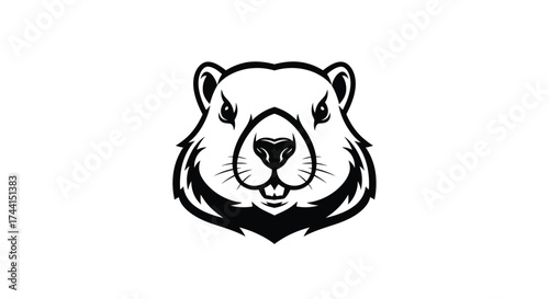Groundhog Face Silhouette With Sharp Teeth On White Keywords: groundhog, marmot, rodent, animal