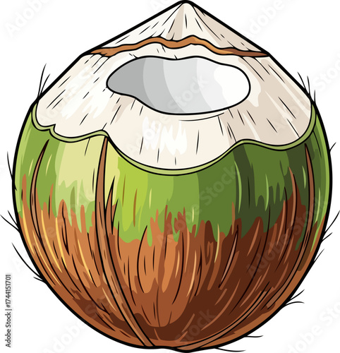 sunkissed sip refreshing green coconut illustration, capturing island vibes, isolated on transparent background