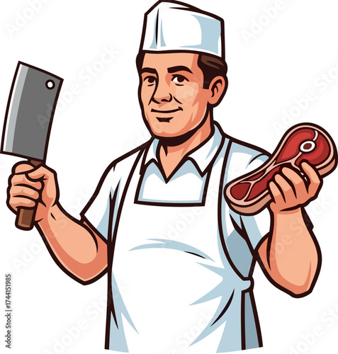 trusted meat specialist offering freshness and expert service with a smile, isolated on transparent background