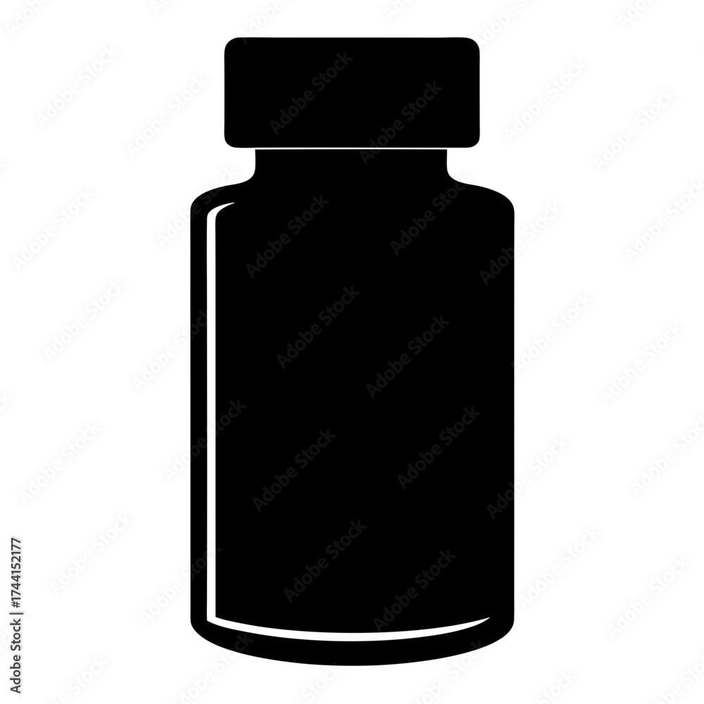 Fototapeta premium Vector art of silhouette of a medicine bottle, representing pharmaceutical products, healthcare, or medical supplies in a minimalist style