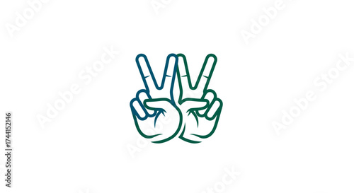 Peace sign logo with two hands and fingers vector design
