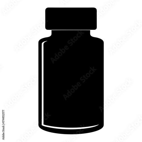 Vector art of silhouette of a medicine bottle, representing pharmaceutical products, healthcare, or medical supplies in a minimalist style