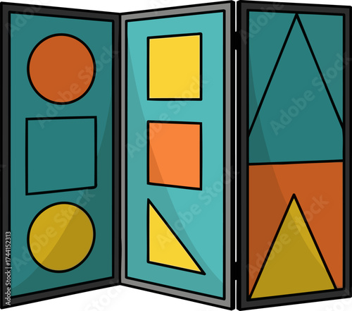 visual language unfolded colorful shapes for creative learning and design principles, isolated on transparent background