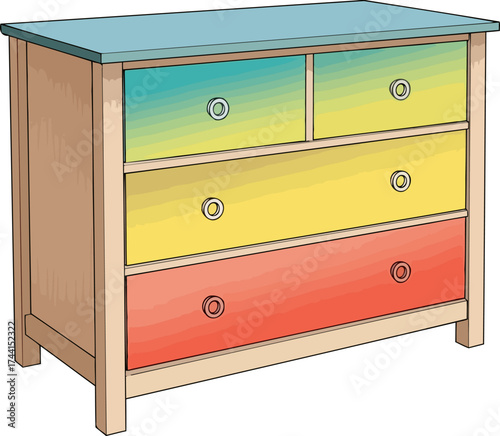 whimsical drawer chest a burst of color for joyful home decor, isolated on transparent background
