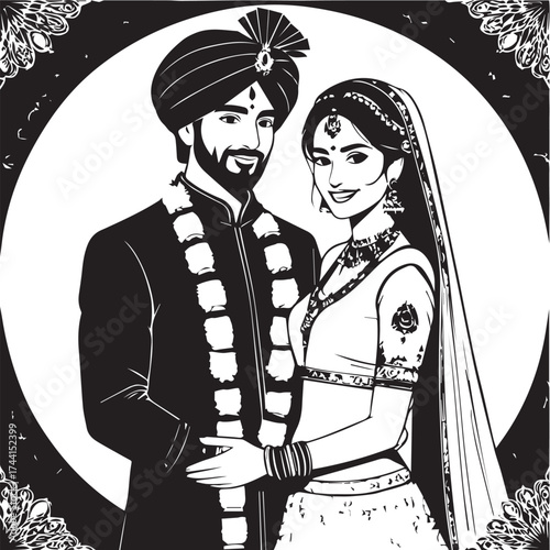 Beautiful bride and groom portrait in traditional ethnic wedding clothing