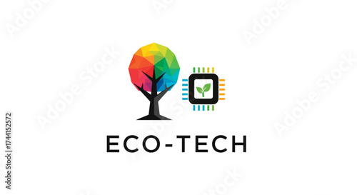 Ecotech logo with tree and circuit board vector design