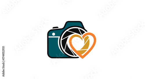 Camera with heart, representing love for photography vector design