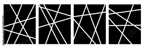 Vector Geometric Crack Pattern. Abstract Broken Glass Effect. Black Square Shape with Chaotic Crash Lines. Voronoi Geometric Texture
