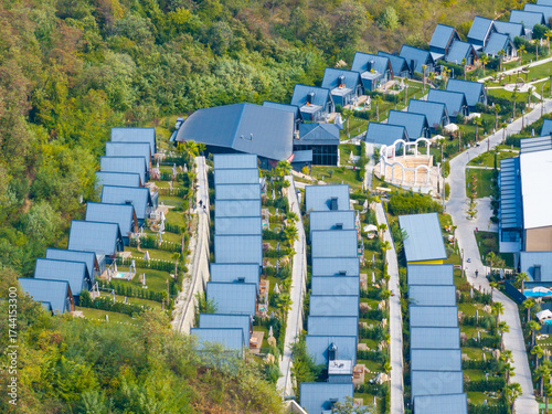Symmetricall Bungalow Houses Drone Photo, Lake Sapanca Sakarya, Turkiye (Turkey)