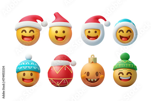 AI Image Featuring a Festive Array of 3D Emoji Faces Adorned in Holiday Headwear and Ornament