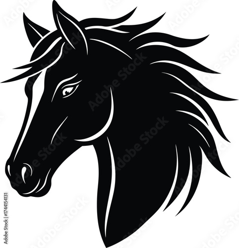 Black tribal horse head silhouette vector illustration for tattoo design or symbol