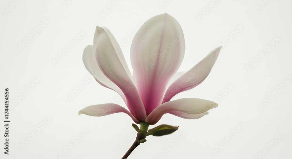 Fototapeta premium Fleur magnolia delicate rose tendre eclairee lumiere douce printemps. AI Generated