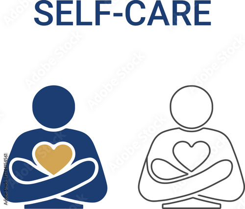 Self-care Line art icons. Collection of meditation, stress management, anxiety, psychosis, depression, and more. Vector illustration. Easily changes to any color.