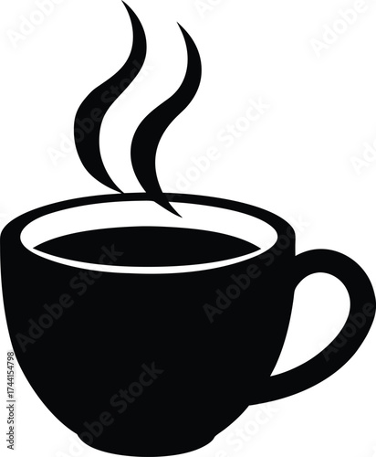 Black coffee cup silhouette with steam vector illustration