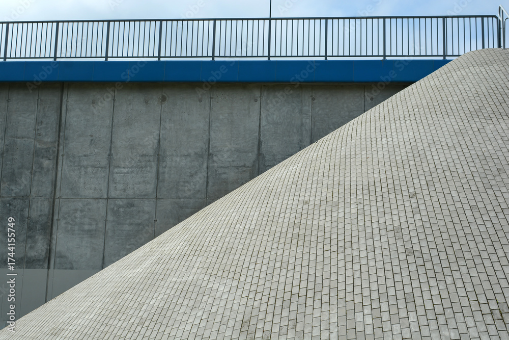 Fototapeta premium view of the construction of the dam and the bridge for transport and pedestrians