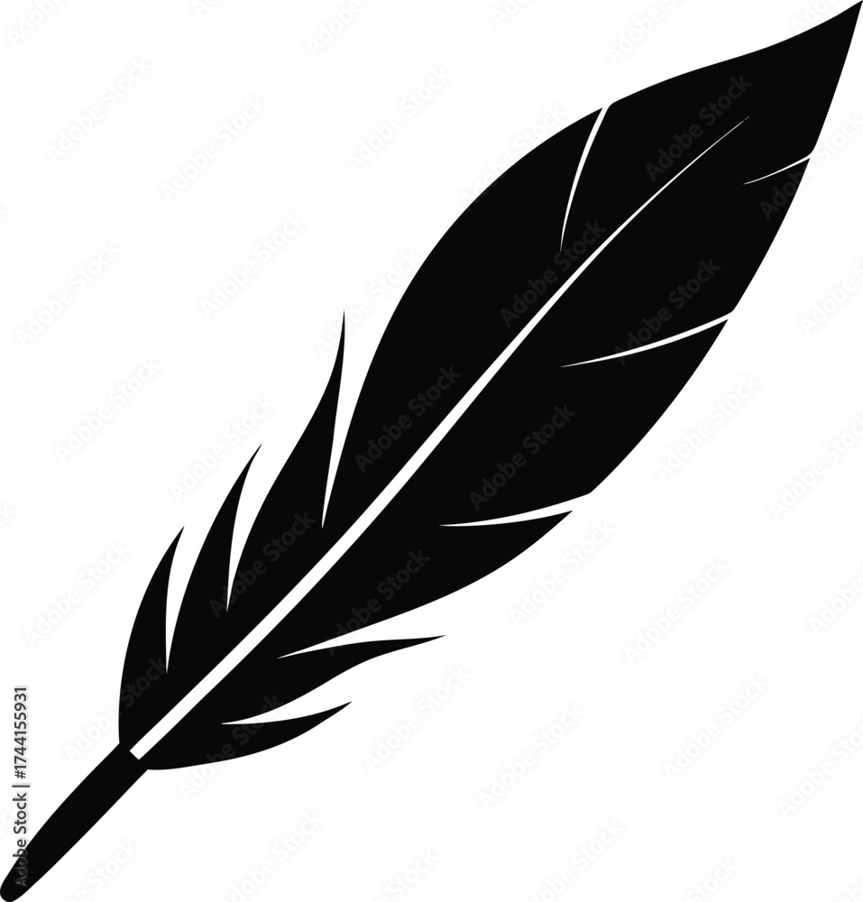 Fototapeta premium Minimal feather quill silhouette vector illustration icon
